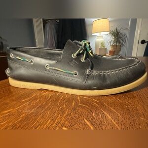 Sperry Topsider~Size 13~Navy Blue Leather~Green~Boat Shoe